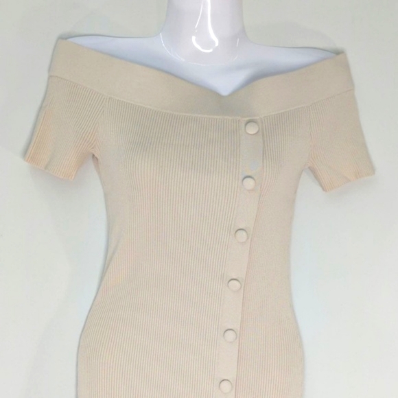 NY&C Eva Mendes Off Shoulder Button Down Ribbed Bodycon Dress XS - Picture 4 of 9